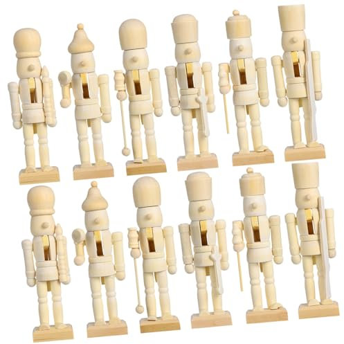 UTHCLO 12pcs Unfinished Nutcracker Wood Puppet Diy Decoration for Christmas Tree Home Decor Christmas Table Decoration Random Style