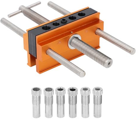 HUAHAIZY Self Centering Doweling Jig Kit, Self Centering Drill Jig with Extra Wide Clamp, Aluminum Alloy Dowel Drill Guide with 6 Bushings for Woodworking for Men