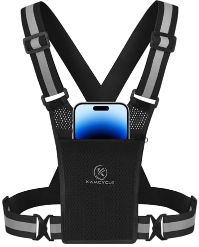 KAMCYCLE Gilet de Course réfléchissant avec Poche pour téléphone Portable, Support pour téléphone Portable de Jogging, Gilet réfléchissant pour vélo, Gilet Lumineux pour (Noir)