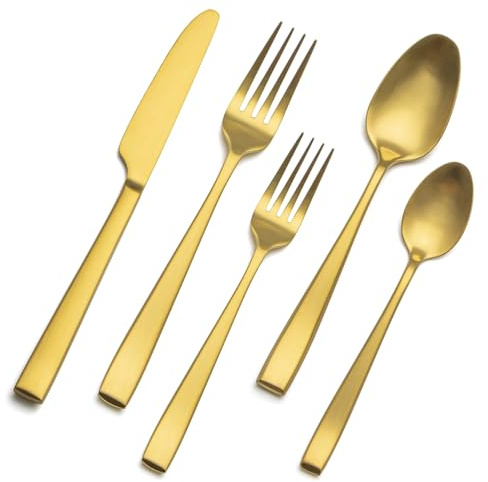 30-teiliges Besteck Gold Matt, EIUBUIE Edelstahl Besteck set 6 Personen | Einzigartigen Griffen, Premium Tafelbesteck matt, Goldenes Besteckset, Messer Gabel Löffel, Modernes Essbesteck, Haus/Party