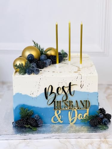 Best Husband and Dad Cake Topper – Mirror Acrylic Cake Decoration for Father's Day, Dad Birthday or Family Celebration (Gold Mirror Acryl)