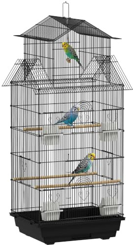 PawHut Jaula para Pájaros de Acero Grande para Loros 50,5x41x104 cm Negro