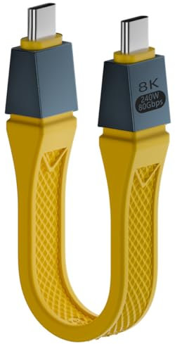 HUHANGGod Cavo Thunderbolt 5 da 80 Gbps, cavo di tipo C da maschio a maschio, potenza di ricarica 240 W, supporta display HD 16K/Dual8K, compatibile con Thunderbolt 5/4/3, cavo USB c (13 cm) (giallo)