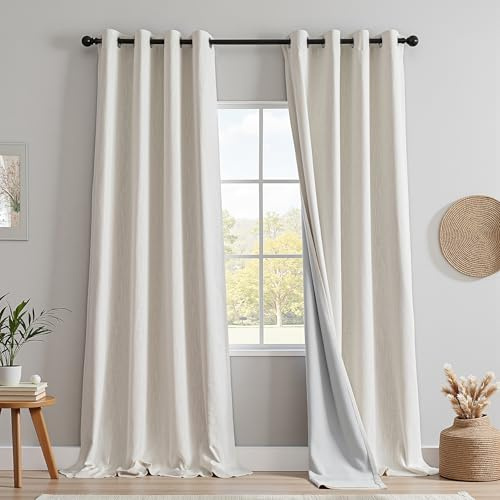 MYSKY HOME Vorhang 100% Blickdicht Gardinen mit Ösen Verdunklungsvorhänge Leinen-Mischung Thermovorhang Kälteschutz Hitzeschutz vorhänge für Schlafzimmer 2er Set H 245 x B 140 cm, Hellbeige