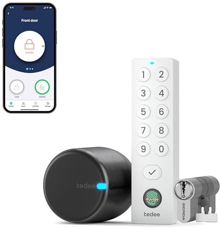 tedee GO2 Allu Serratura Smart con tastiera biometrica a impronta digitale incluso cilindro, Serratura intelligente con app e Bluetooth Trasforma il tuo smartphone in una chiave