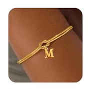 Aidenn Knoten Armband Damen Gold mit Buchstaben M Wasserfester Armbänder Set 18k Vergoldet Charm Armkette Verstellbare Stapelbare Goldene Armbander Bracelet Geschenk für Frauen Schmuck