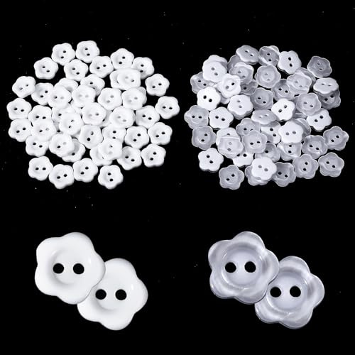 100PCS Flower Buttons for Sewing, 2 Colors 0.44 inch White Translucent White Resin Buttons for Clothes Decorations Replacement Sewing Blouse Shirt DIY Scrapbooking Cute Button for Baby Knitting