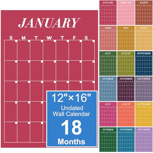 Fullhawl 18 Pcs 12 Pcs Dry Erase Wall Calendar Undated Planner, Classic
