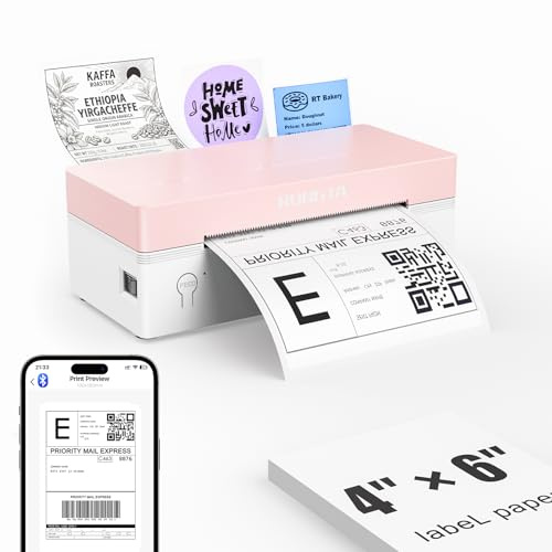 Rongta 4x6 Bluetooth Thermal Label Printer, Wireless Shipping Label Printers for Shipping Packages Small Business Office or Home, Compatible with iPhone Android iPad macOS Windows, Pink