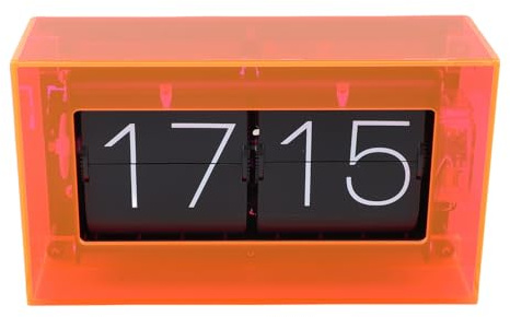 Sunicon Tischuhr im Flip-Stil, 24 Stunden batteriebetriebene mechanische Retro-Uhr, Tischuhr mit Digitalanzeige (Leuchtendes Orange)