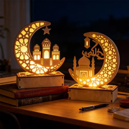 Wxeadu Ramadán Lámpara Decoración, Farolillo Decorativo Ramadán, Eid Mubarak Ramadan Led Linterna, Linterna Musulmana de Ramadan Decoracion para Mesa, Hogar Decoración