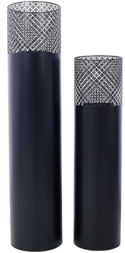 Lantern Column, Set of 2, Decorative Column for Garden in Industrial Design, Outdoor and Indoor, Including Candles, Oriental, 37 1/2+ 29 1/2 Steel Black fire Pillars Ambient Lighting Lawn, Porch