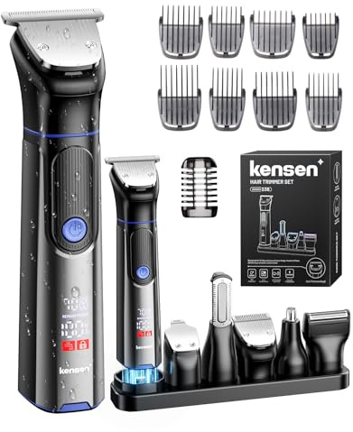 Kensen 18-In-1 Regolabarba Uomo 120 Minuti di Autonomia Rasoio Elettrico Corpo Uomo Wet&Dry Taglia Barba con 18 accessori per barba, capelli e corpo, 7 impostazioni di lunghezza (3/4/6/9/11/12/15mm)