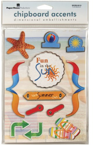 Paper House Productions DCCB-0013E Chipboard Accents Non-Adhesive Dimensional Embellishments, Fun Beach