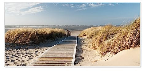 banjado Magnettafel weiß 78 x 37cm / Magnetwand Metall/Magnetpinnwand als Memoboard/Pinnwand Magnettafel Küche, Büro, Kinderzimmer inkl. 4 Magnete & Montageset - Motiv Dünen