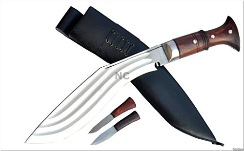 Echtes Gurkha Kukri Messer - 30.5 cm Semi-polierter Stahl, dunkler Palisander, schwarze Lederscheide. Gesamtlänge 47 cm mit Griff. Handgemacht in Nepal von GK&CO.