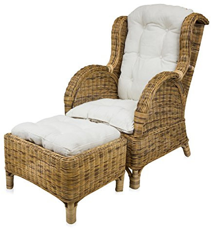 Sedex Ohrensessel Rattansessel inkl. Hocker & Polsterung Korbsessel Rattangeflecht - dago/Honig