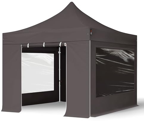 TOOLPORT Faltzelt Professional 3x3 m - mit 4 Seitenteilen (Panoramafenster) Faltpavillon ALU Pavillon Partyzelt grau