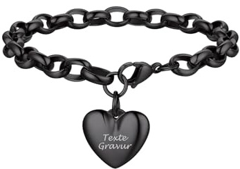 Bandmax Herz Armband Damen Edelstahl Kette 22cm Charm Armband Mädchen Personalisiert Armband Ankerkette Herzkette Armkette Schmuck für Geburtstag