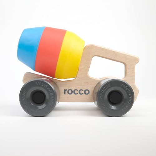Neue Freunde® Betonmischer Rocco - inklusive 3 bunten stapelbaren Sandförmchen - Perfekt für den Strand oder Sandkasten - Ideal für Kinder ab 1 Jahr - Hochwertige Qualität