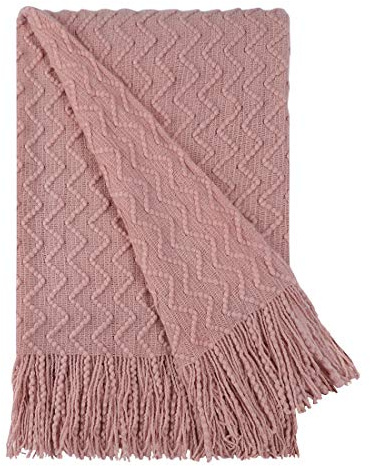 PiccoCasa Tagesdecke Fransen Kuscheldecke mit Wellenmuster aus Acryl als Bettüberwurf Wohndecke für Couch, Bett, Sofa, Reise usw. 130x150cm Rosa
