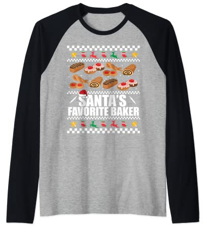 Pull de Noël moche avec inscription « Santa Favorite Baker » Manche Raglan
