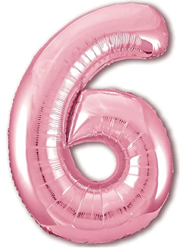 Globo 6° Cumpleaños Número 6 Rosa Gigante, Globo XXL de 100cm. Decoración 6° Cumpleaños para Niña. Aire o Helio.