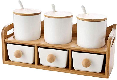 YRHH Caja de condimentos Cajón Juego de tarros de condimentos de cerámica Hogar Cocina Tarro de Especias Sal Azucarero Estante Doble