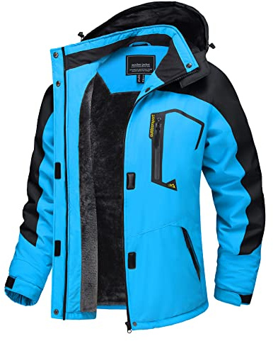 TACVASEN Vestes en Fleece pour Dames Manteau Imperméable d'Hiver pour Femmes Veste de Ski en Softshell pour Activités Extérieures et Course à Pied à l'Extérieur Veste à Capuche Imperméable Bleue,XXL
