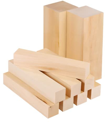 ABACHI WOOD -10 Pcs Bloques de Madera de Tilo para Tallar, Manualidades y Artesanía, dos de (15 x 5 x 5 cm) y ocho de (15 x 2,5 x 2,5 cm), Pack 10 unidades