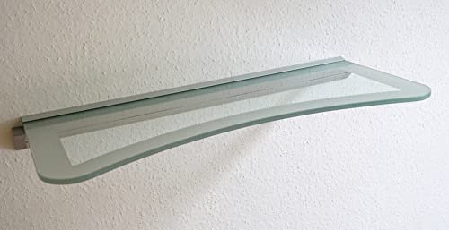 Wandregal aus 8mm Glas, klar & satiniert, verschiedene Formen und Größen, Glasregal, Glasboden, Glasablage, Badregal, Eckregal Bad Ablage Regal (Wandschiene, 60x25 cm Concav Rand satiniert)