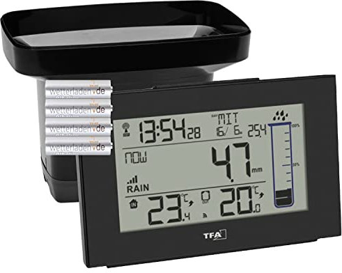 TFA Dostmann 47.3006 Splash - Pluviómetro digital (inalámbrico, con pilas), color negro