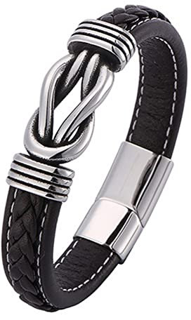 Skcess Magnetarmband Herren Silber，Kettenarmbänder Lederarmband Mit Quadratischem Knoten Rostfreier Stahl Herrenarmband 18.5cm