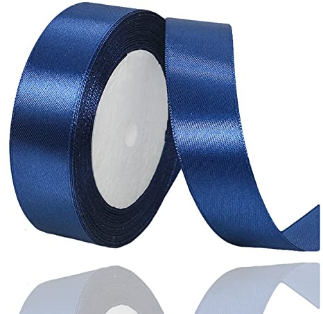 Cinta de satén Azul Marino 25 mm x 23 metros, Cinta de Raso Satén Azul Marino Para el embalaje de regalos, Globos, Artesanías de bricolaje, Decoración de pastel, Ramos, fiestas nupciales y Navidad