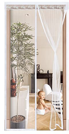 Magnet Fliegengitter Tür 170x200cm Weiß Moskitonetz Balkontür,Fliegengitter Balkontür,Insektenschutz Vorhang Ohne Bohren, Fliegenvorhang für Wohnzimmer Schiebetür Terrassentür