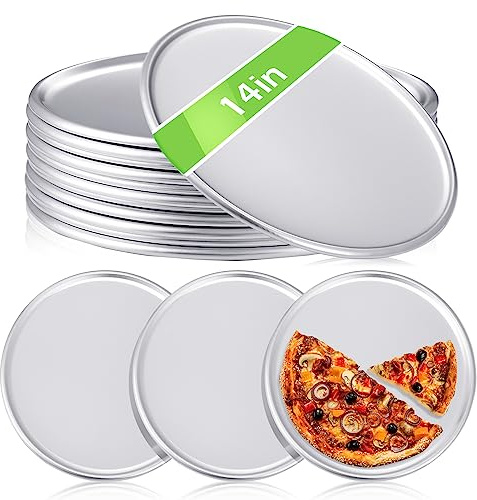 Rtteri 12 Pcs Pizza Pan Bulk Restaurant Aluminum Pizza Pan Set Round Pie Cake Plate Rust Free Cake Tray for Oven Baking Home Kitchen Restaurant Easy Clean (14 Inch)