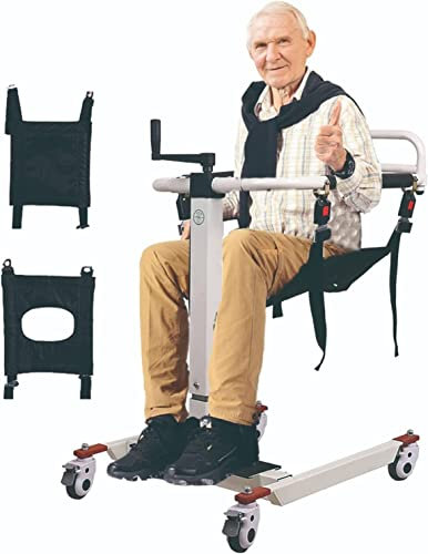 BLOHDI Tragbarer Patientenlift, Patientenlifter Multifunktionaler Patiententransferlift für behinderte ältere Menschen mit gepolstertem Sitz mit Rädern Höhenverstellbar