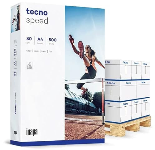 inapa Drucker-/Kopierpapier tecno Speed A4, 80gm², 1/2 Palette (50.000 Blatt), weiß - schnell und staubfrei drucken