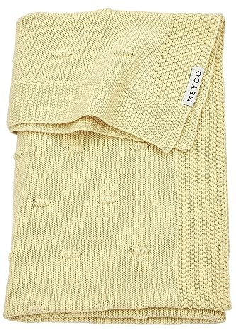 Meyco Baby Knots Babydecke, gestrickte Wiegedecke (aus 100% weicher Baumwolle, vielseitig einsetzbar, einfache Pflege, atmungsaktiv, Größe: 100 x 150 cm), Gelb