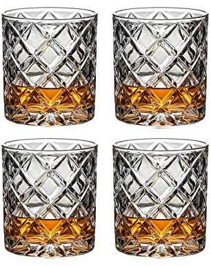 Jarras de cerveza 4 PCS Las tazas de cristal se fijan los vidrios del whisky de la manera, el whisky escocés, el bourbon, los cócteles, RON, Tumblers de gafas de whisky duradero Vasos ( Color : Purple