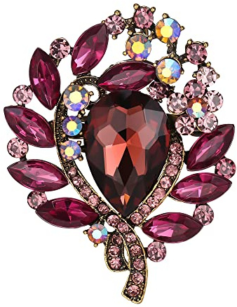 EVER FAITH Braut Runde Strass Brosche Pin, glänzend Tropfen Marquise Kristall Vintage Pin Schmuck Geschenk für Damen Lila Gold-Tone