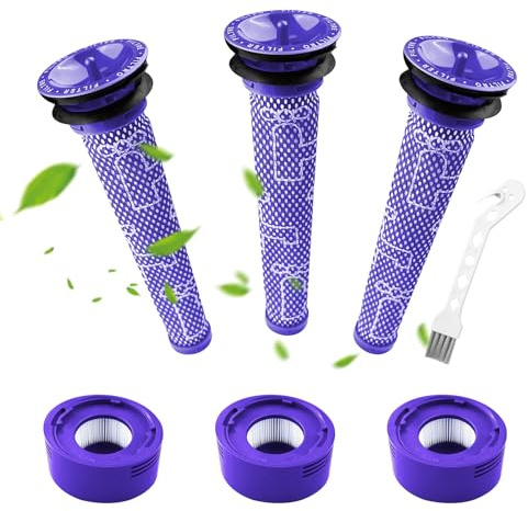 Fousenuk 6 Pezzi Filtro,Compatible with Dyson V8 V7 | 3Pre Filtro e 3HEAP PostFiltri, Filtri di Ricambio Lavabile con Pulizia Spazzola, Per Aspirapolvere Animal Absolute Motorhead