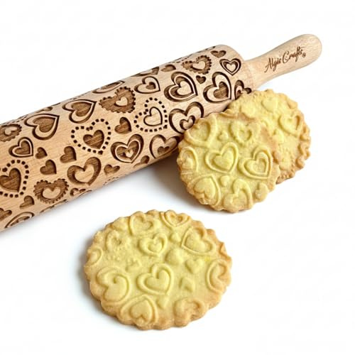 Bambini Mattarello Decorativo per Biscotti CUORE D'AMORE | Mattarello Inciso | Regalo di compleanno per bambino | Rullo per Biscotti e per Modellare | Mattarello Legno Goffrato di Algis Crafts