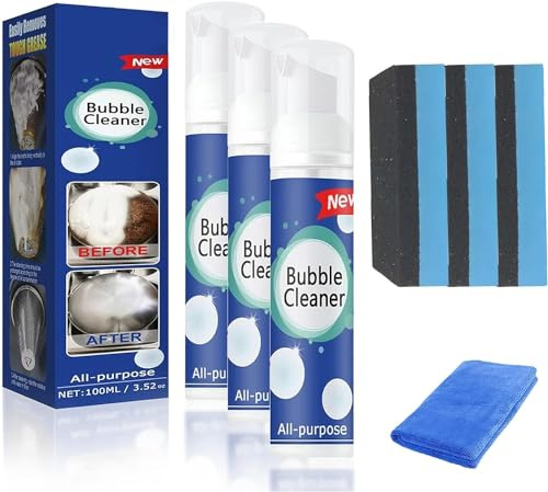 Schäumender Schweröl-Fleckenreiniger, Allzweck-Schaum zum Entfernen von Flecken, hartnäckigem Fett und Schmutz, leistungsstarkes Entferner-Spray für Grill, Ofen, Töpfe, 100 ml (3 Stück)