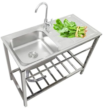 Edelstahlspüle Spültisch Küchenspüle Mit Wasserhahn Gewerbliche Freistehende SpüLe Mit Werkbank Und Ablagefächern Mobiles Spültisch Für Wäsche Garage Garten (Size : 75x40xH75cm)