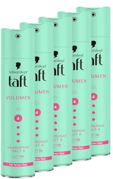 Schwarzkopf Taft Lot de 5 sprays capillaires volume (5 x 250 ml), niveau de tenue 4 pour cheveux fins, formule végétalienne*