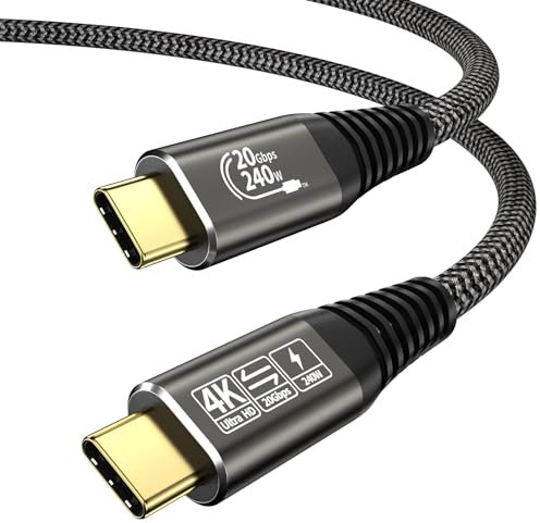 EUDOBEL 20Gbps USB C Kabel 1m, USB C auf USB C Videokabel 4K@144Hz 5K@60Hz, 240W USBC 3.2 Gen2 für Thunderbolt 4, Thunderbolt 3, iPhone 16, iPhone 15, MacBook, Monitor, Switch, VR, SSD