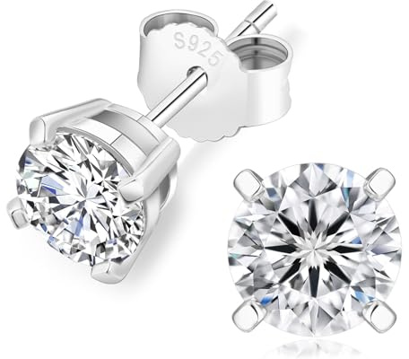 KRKC&CO Moissanite Ohrringe 925 Silber, 2 Karat echter runde Moissanit Diamant, VVS1 Reinheit D Farbe, Weißgold vergoldet allergiefrei, 4-Steg-Krappenfassung, Geschenk für Damen Frauen, 6,5mm