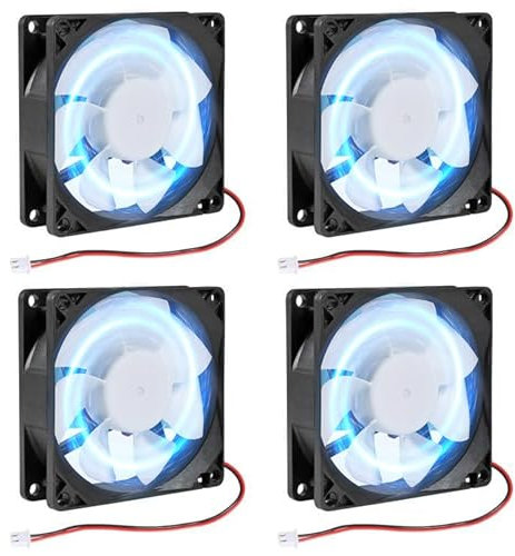 4pcs 80x80x25 4 Stück 80 mm/3,15 Zoll für DC-Lüfter, 5 V, Computer-Gehäuselüfter, 80 x 80 x 25 mm, 2-polig, 8025 blaue LED-Stromkühlung, bürstenloser DC-Kühler, 8 cm, für PC-Gehäuse, bürstenloser