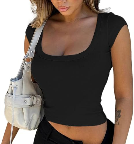 EMOTTOS Donne Y2k Slim Tops, Estate Sexy Collo Quadrato Senza Maniche, Top Top Top Top Crop Slim Fit off-Shoulder Camisole(Nero, S)
